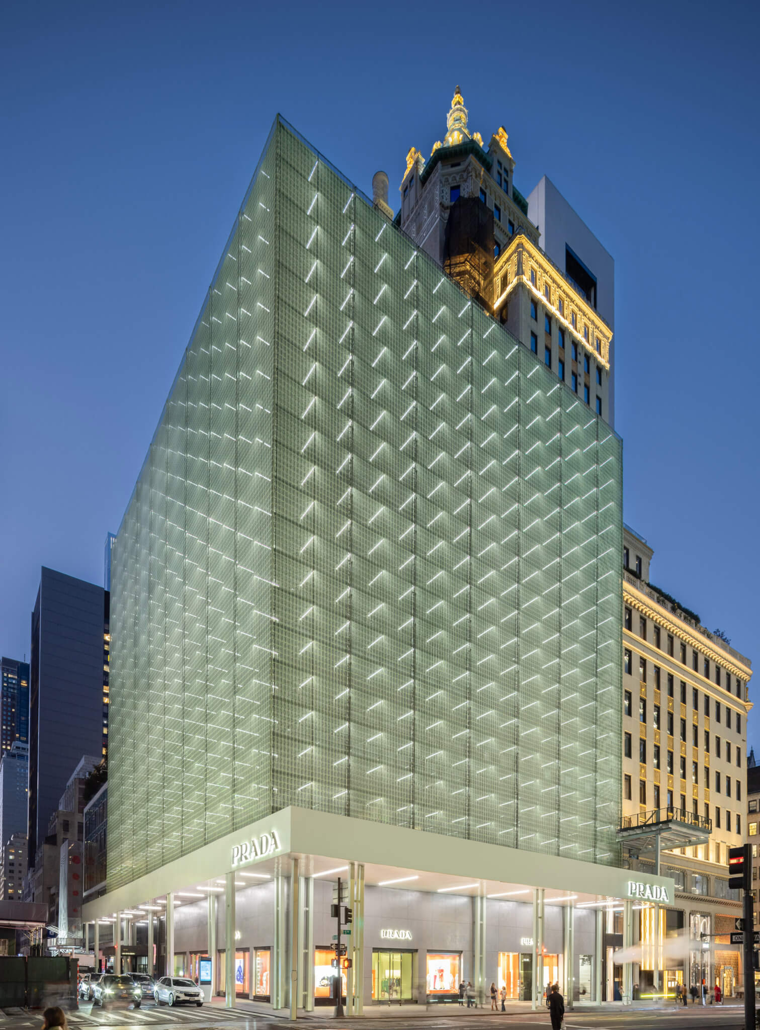 scrim fabrics on facade of prada building