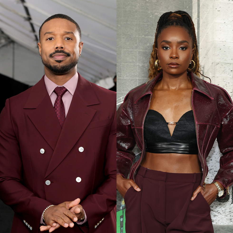 Two individuals in stylish outfits posed side by side.