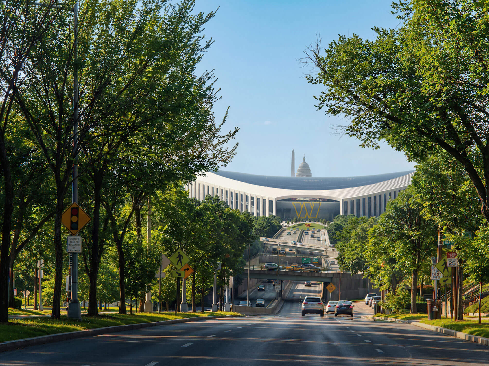 road and view of stadium