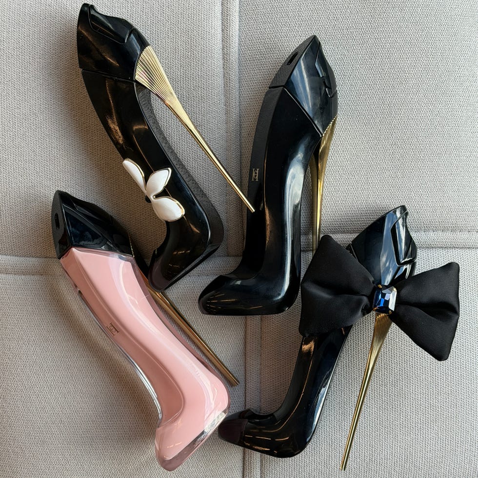 Collection of high-heeled shoes displayed artistically.